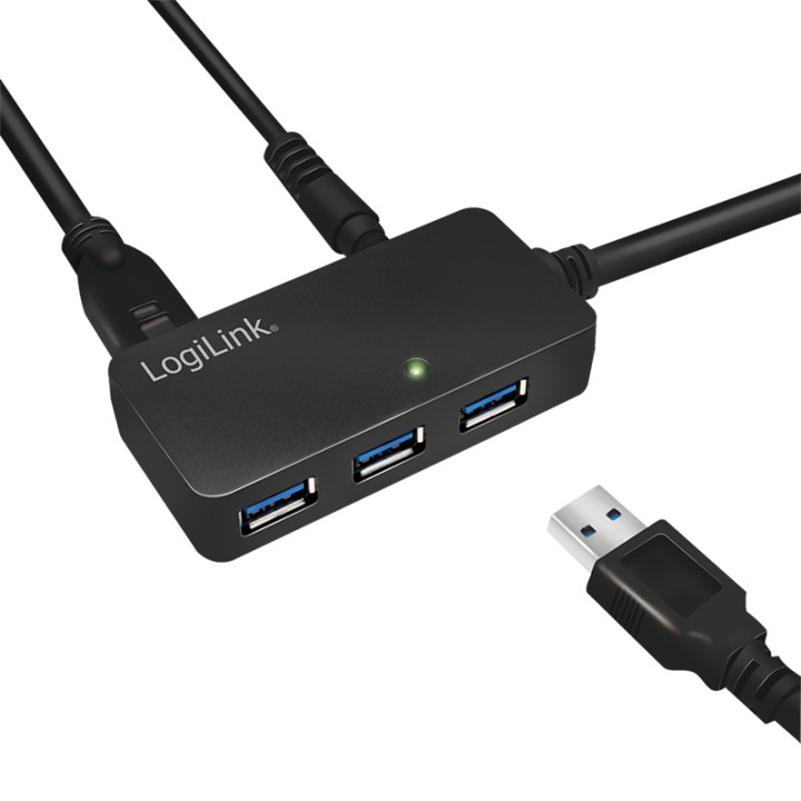 LOGILINK USB KÁBEL 3.0 hosszabbító (T) 4 x USB 3.0 (F) 10m aktív (hosszú USB kábel használatát lehetővé teszi) fekete "UA0262"