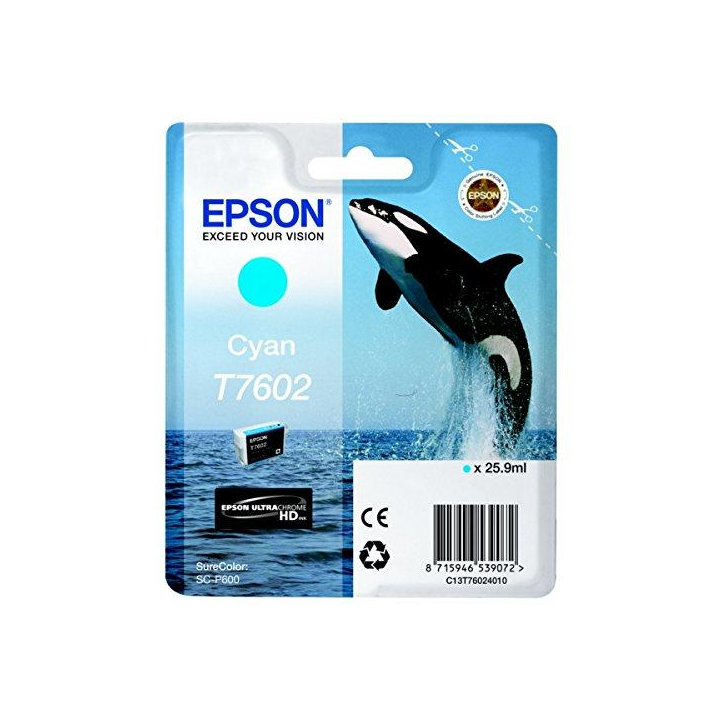 Оригинален мастилен картридж Epson Cyan T7602 за Epson SureColor SC-P600 25.9ml "C13T76024010"