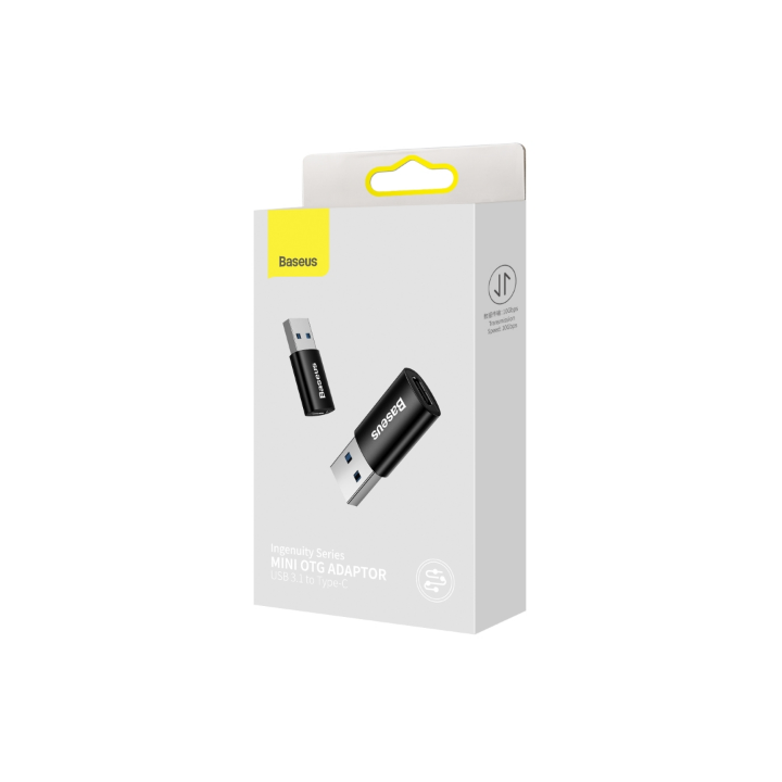 Адаптер Baseus Ingenuity Series Mini OTG USB Type-C (M) към USB 3.1 (T) метален корпус черен "ZJJQ000101" - 6932172605797
