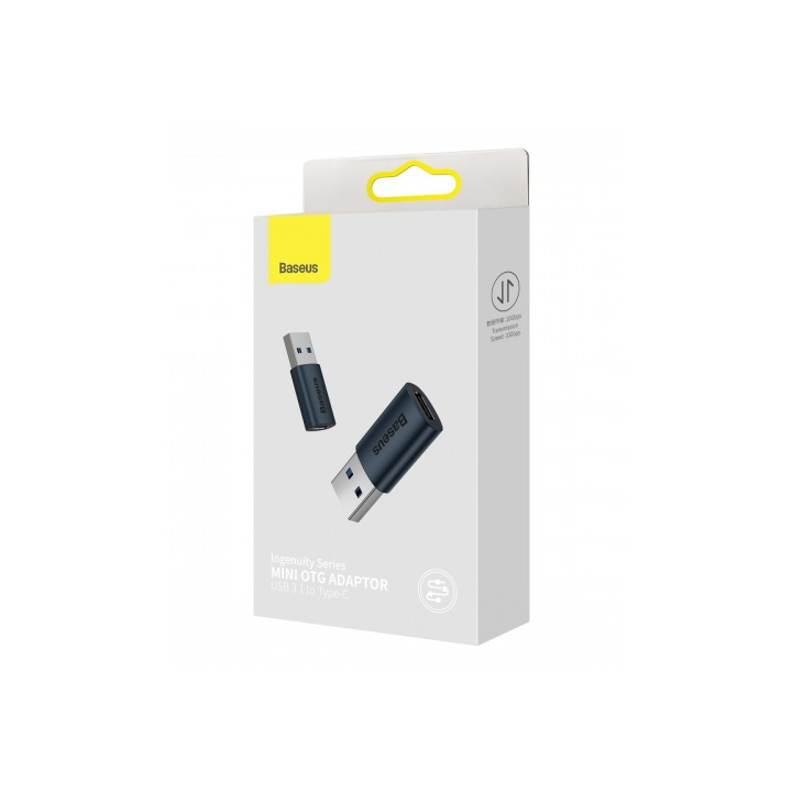 Baseus Ingenuity Series Mini OTG USB Type-C (M) to USB 3.1 (F) Adapter, Blue Metal Body "ZJJQ000103" - 6932172605803