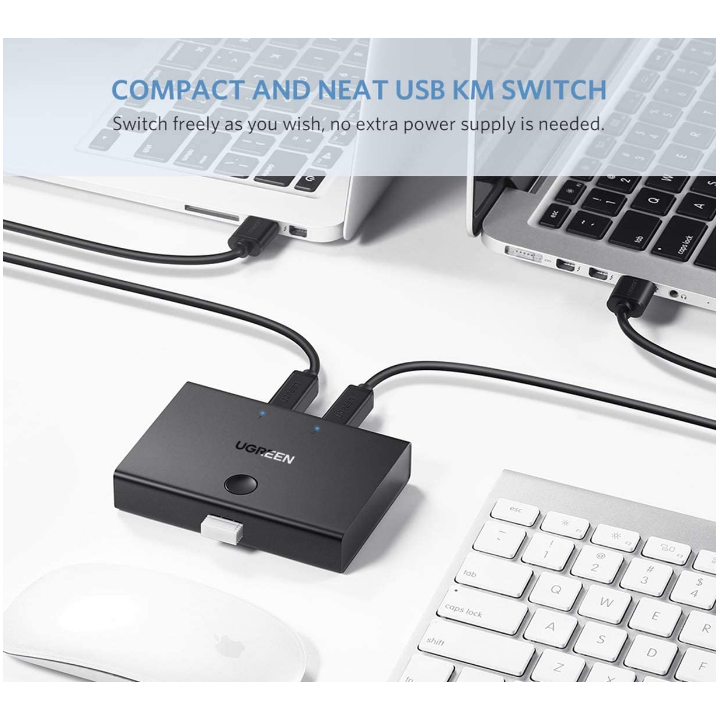 SWITCH USB MEGOSZTÁS Ugreen "30345" USB portok: USB-B x 2, csatlakozás USB 2.0, 1,5 m kábel tartozék, kapcsoló gomb, PC LED, fek