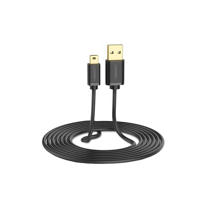 CABLU USB Ugreen, "US132" USB 2.0 (T) la Mini-USB (T) 5 Pin, 1m, conectori auriti, negru, "10355" (timbru verde 0.08 lei) - 6957