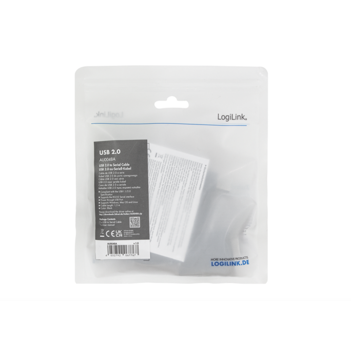 CABLU USB LOGILINK adaptor, USB 2.0 (T) la Serial DB9M (9-pin)(RS232)(T), 1.5m, negru, "AU0048A" (timbru verde 0.08 lei)