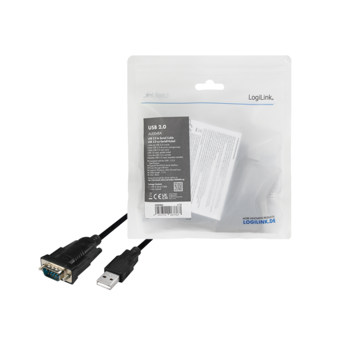 LOGILINK USB Cable USB 2.0 Adapter (T) to Serial DB9M (9-pin) (RS232) (T) 1.5m Black "AU0048A"