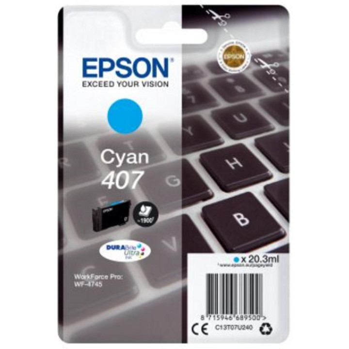 Картридж оригинално мастило Epson Cyan №407 за WF-4745 серия 20,3ml "C13T07U240" (RAPO)