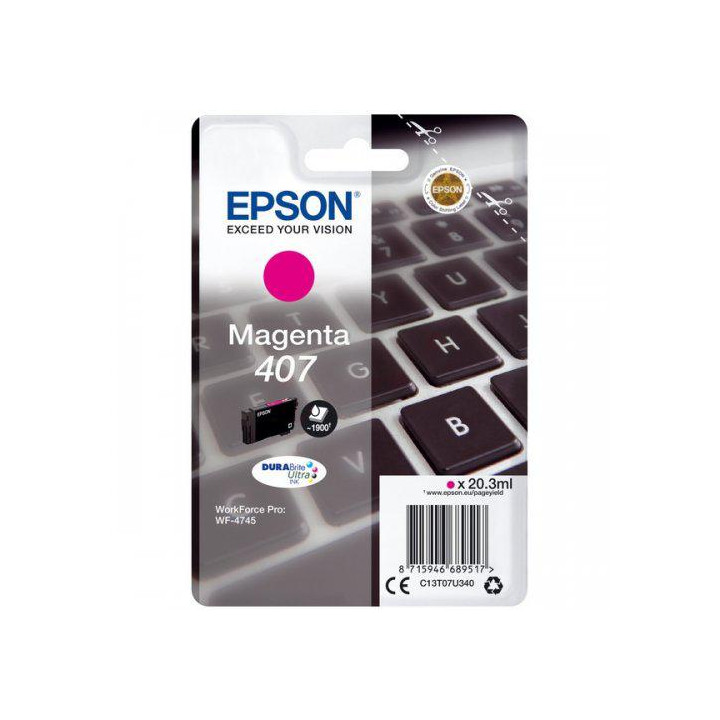 Cartus Cerneala Original Epson Magenta, nr.407, pentru WF-4745 Series , 20,3ml, (timbru verde 0.15 lei), "C13T07U340"(RAPO)