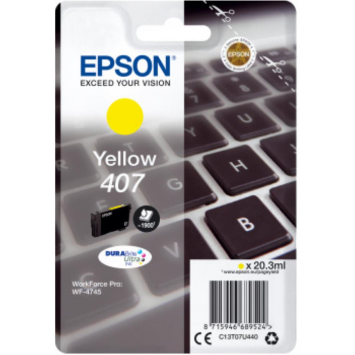 Original Epson Yellow Ink Cartridge No. 407 for WF-4745 Series, 20.3ml "C13T07U440" (RAPO)