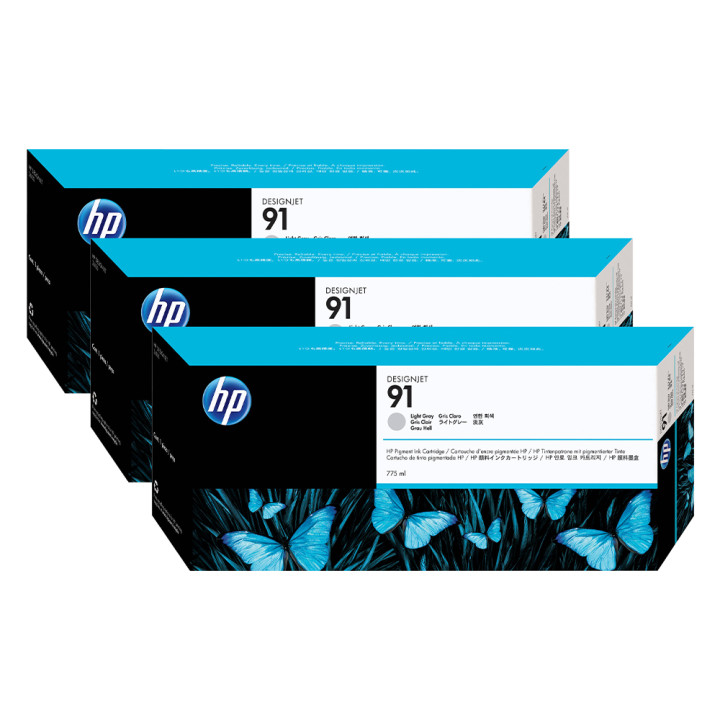 Три пакета оригинални HP светлосиви тонери №91 за DesignJet Z6100 3x775ml "C9482A"