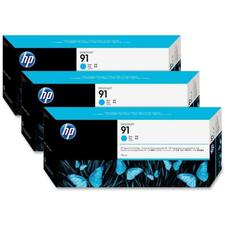 Три пакета оригинален HP циан №91 за DesignJet Z6100 3x775ml "C9483A"