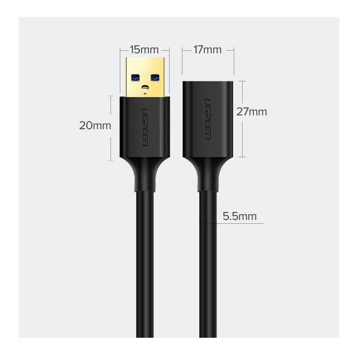 Ugreen USB Extension Cable "US129" USB (T) to USB (M) 5m Black "90722" - 6957303897223