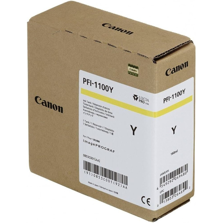 Cartus Cerneala Original Canon Yellow, PFI-1100Y, pentru IPF PRO-2000|PRO-4000|PRO-6000, 160ml, incl.TV 0.15 RON,NOPP, "0853C001