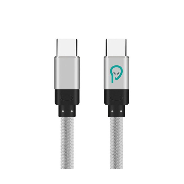 Cablu SPACER USB tip C la USB tip C, 100 cm, gri, model premium - material impletit (5949046610994)